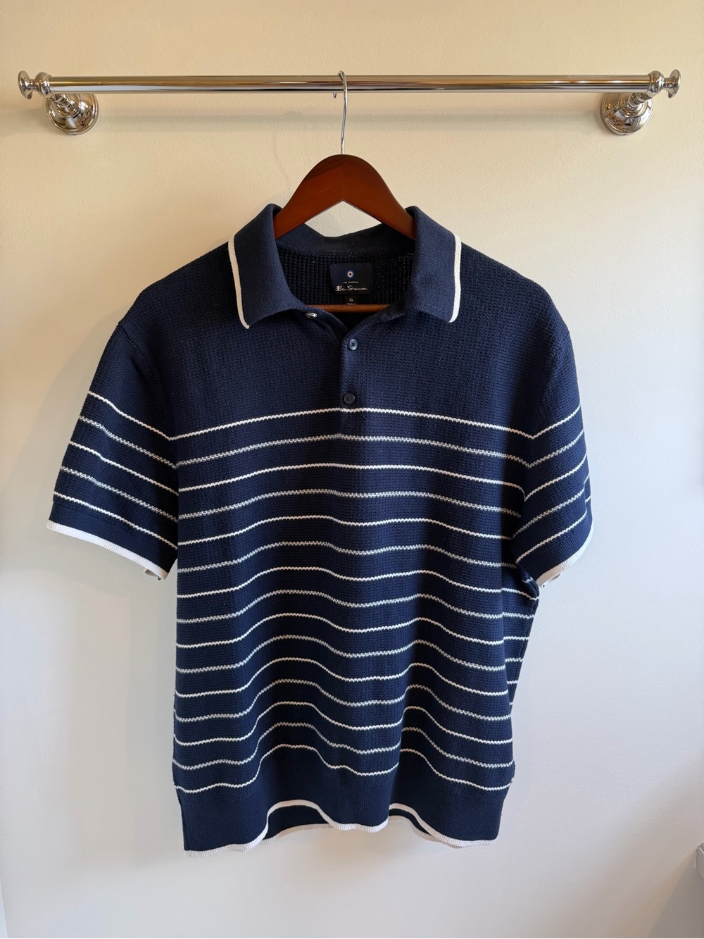Ben Sherman Navy Blue Polo with White Stripes